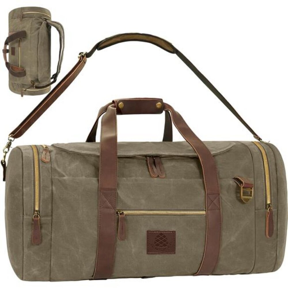 Vintage Waxed Canvas Duffle Bag 50L Travel Leather
